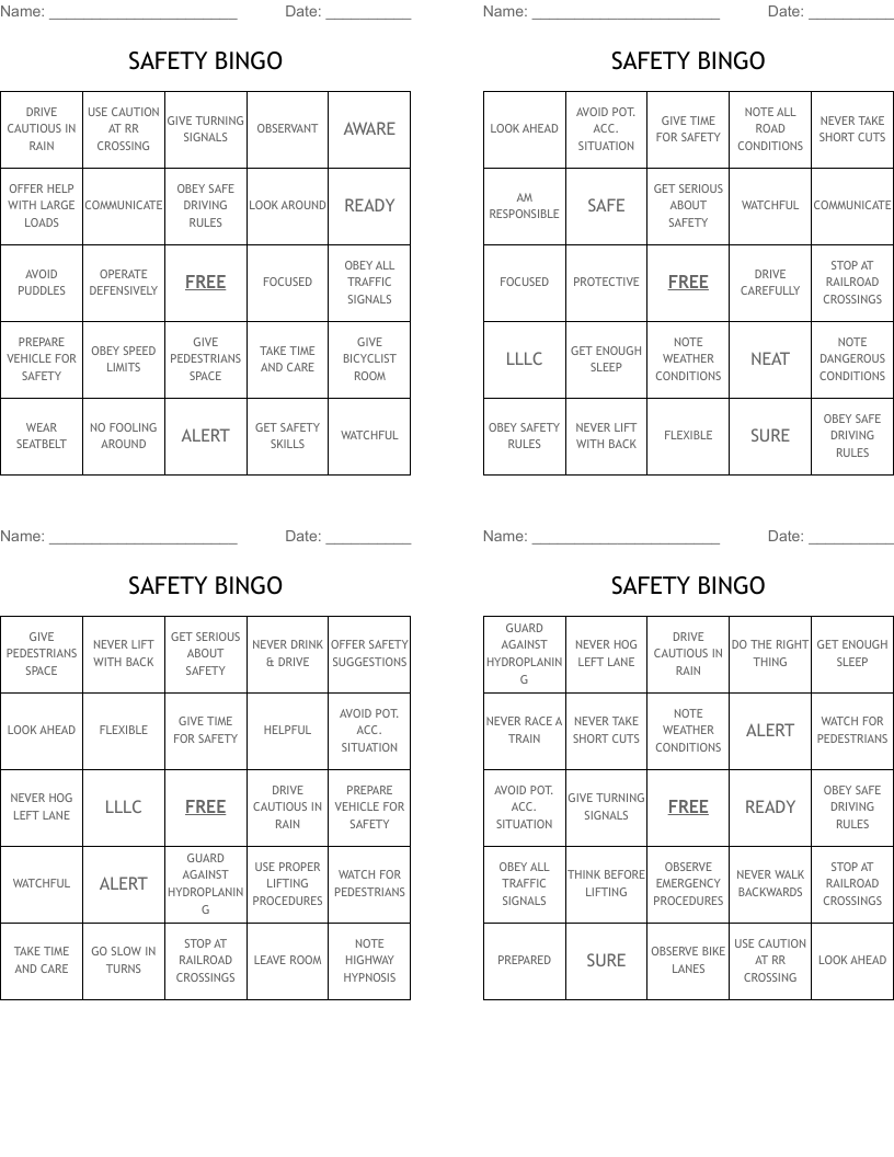 SAFETY BINGO