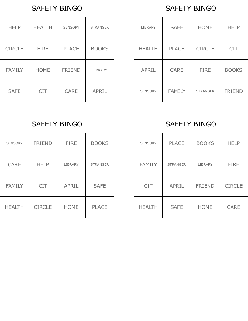SAFETY BINGO