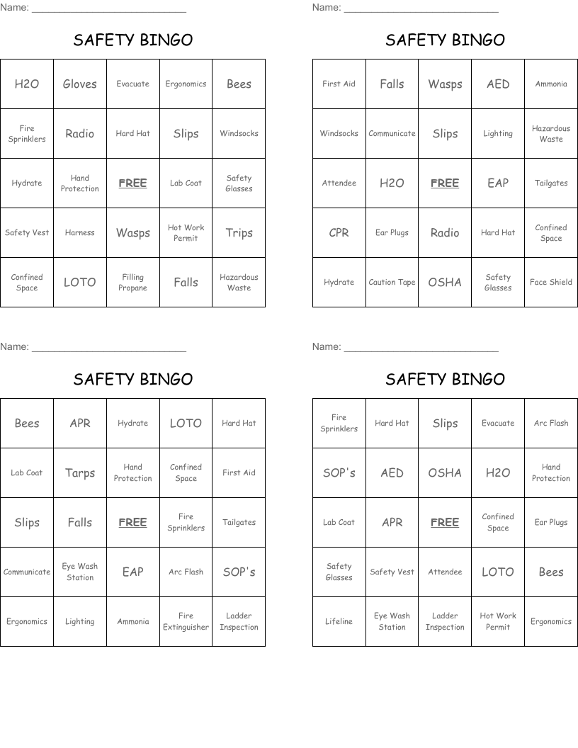 SAFETY BINGO