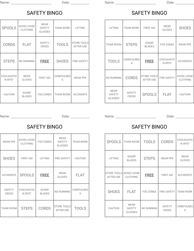 SAFETY BINGO
