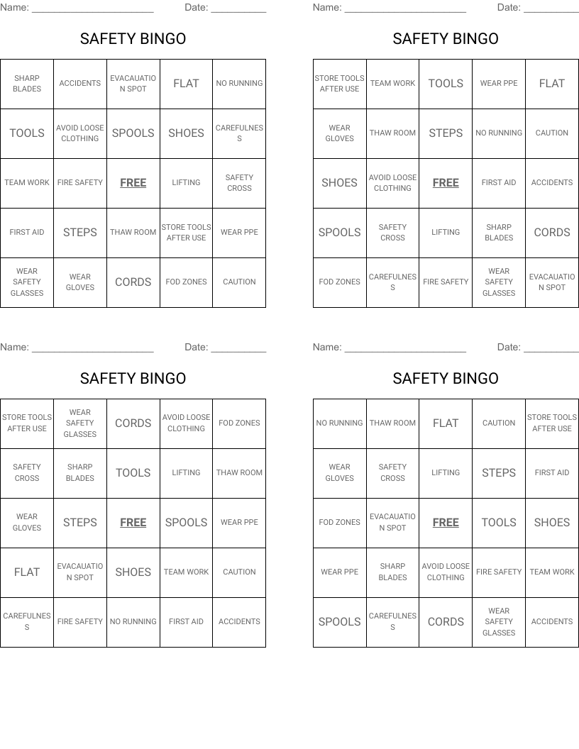 SAFETY BINGO