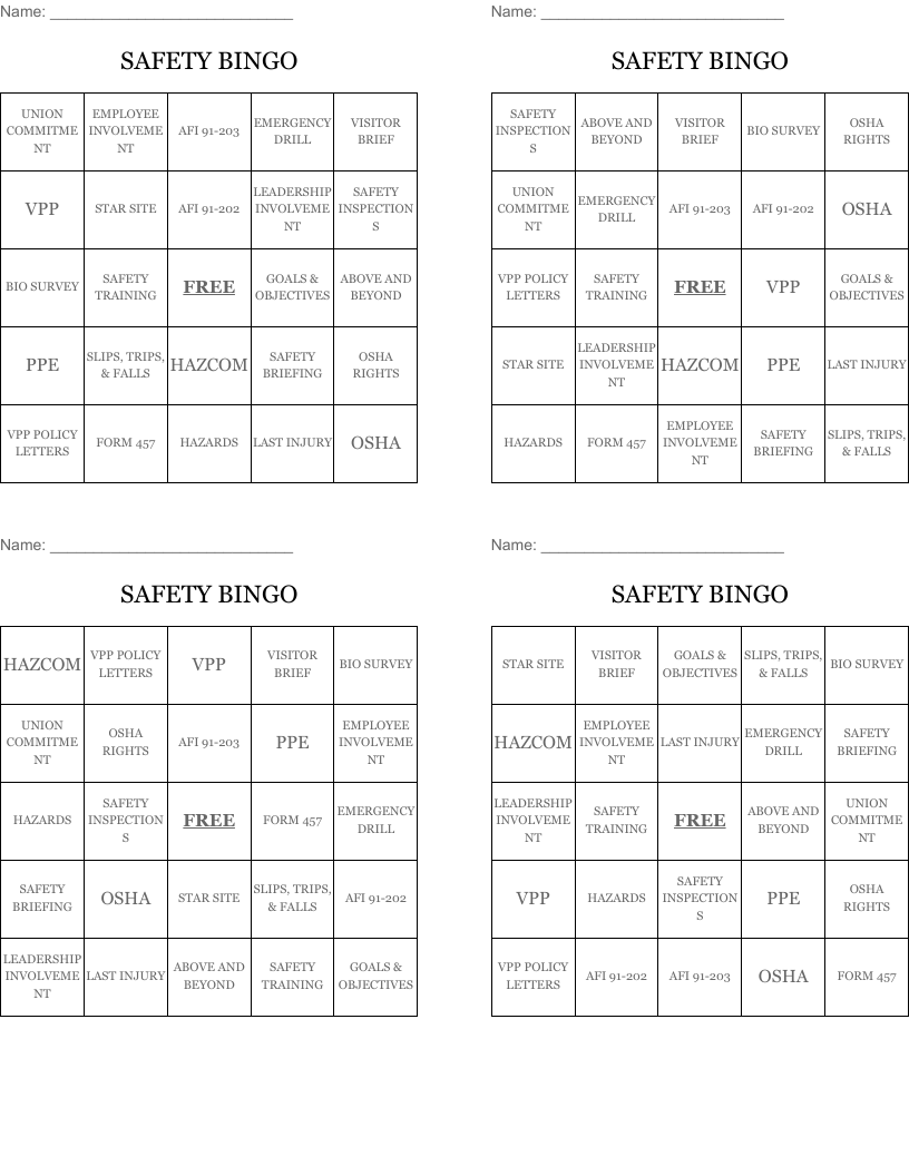 SAFETY BINGO