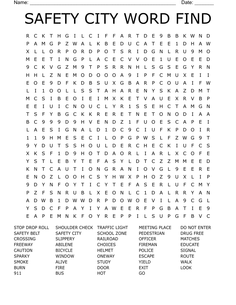 SAFETY CITY WORD FIND Word Search