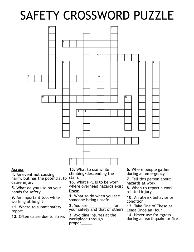 SAFETY CROSSWORD PUZZLE