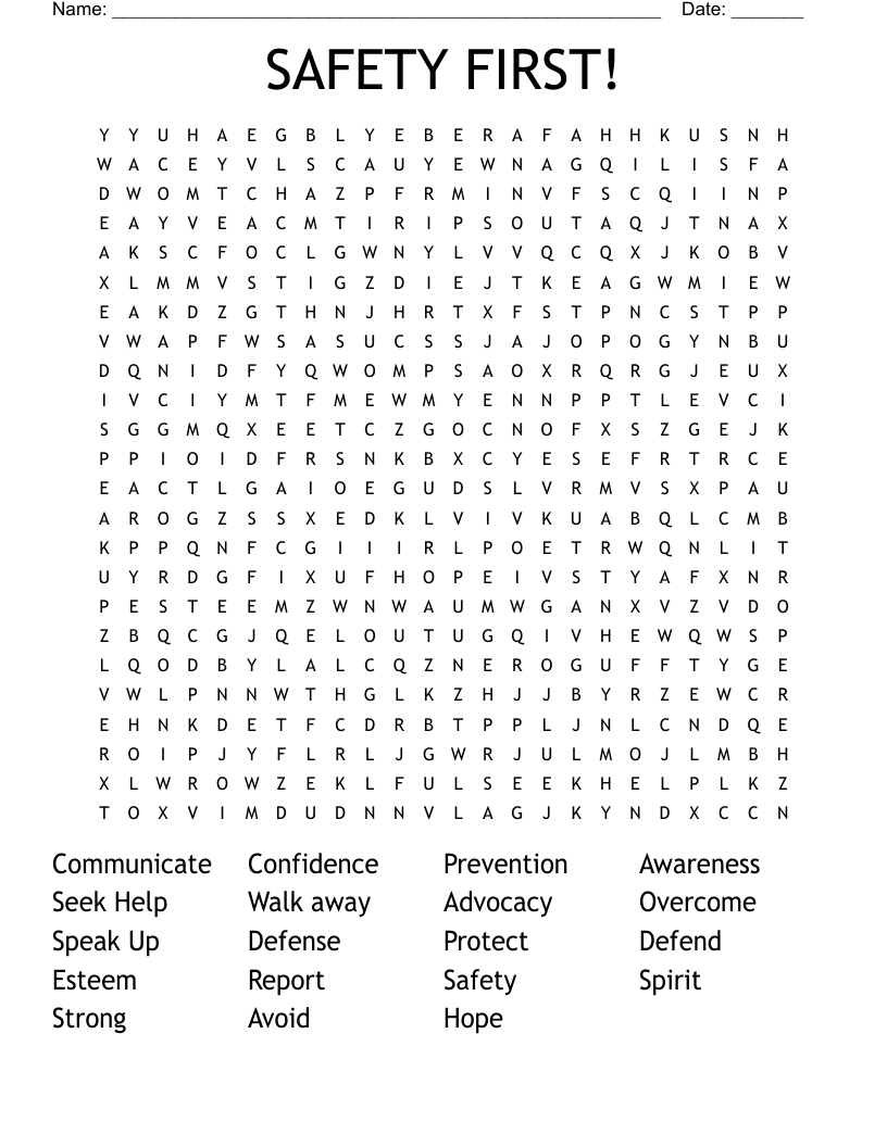 SAFETY FIRST! Word Search