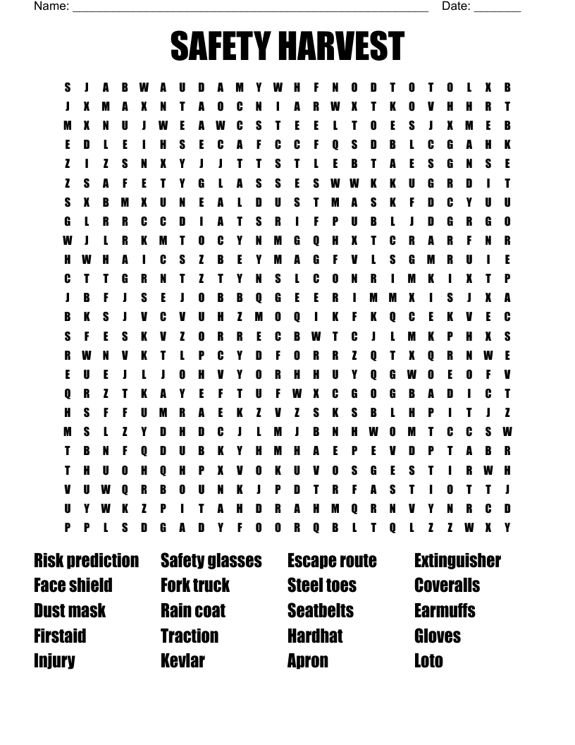 SAFETY HARVEST Word Search