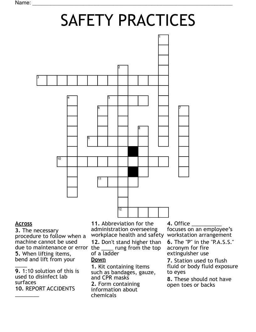 SAFETY PRACTICES Crossword