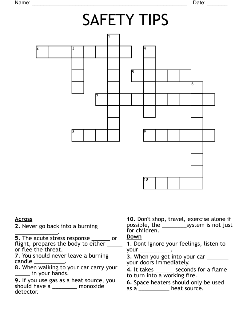 SAFETY TIPS Crossword