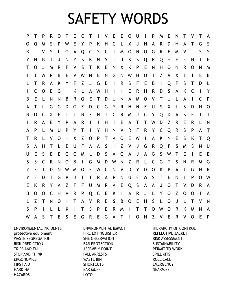 SAFETY WORDS Word Search