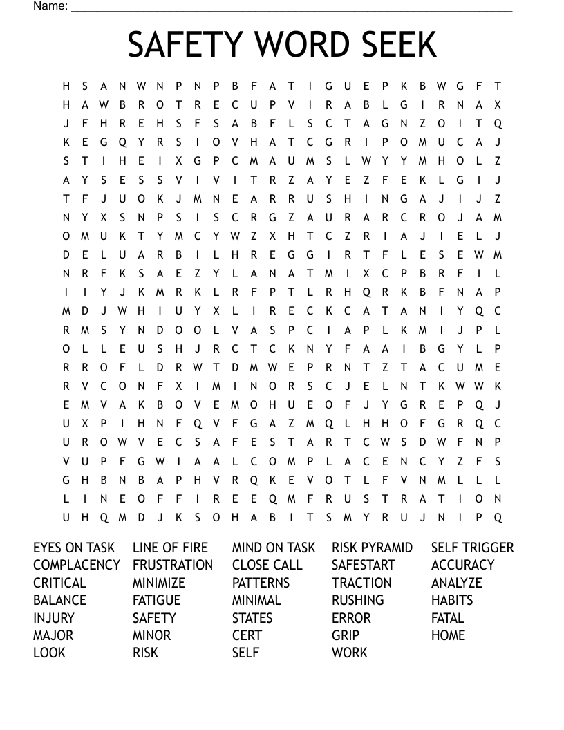 SAFETY WORD SEEK Word Search