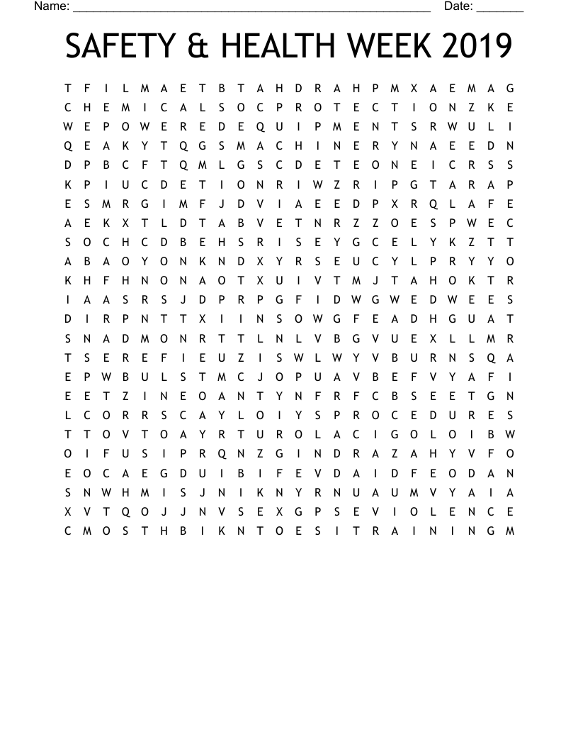 SAFETY &  HEALTH WEEK 2019 Word Search
