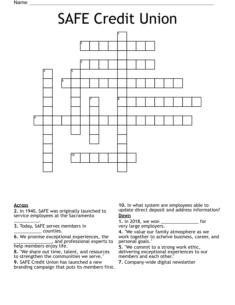 SAFE Credit Union Crossword