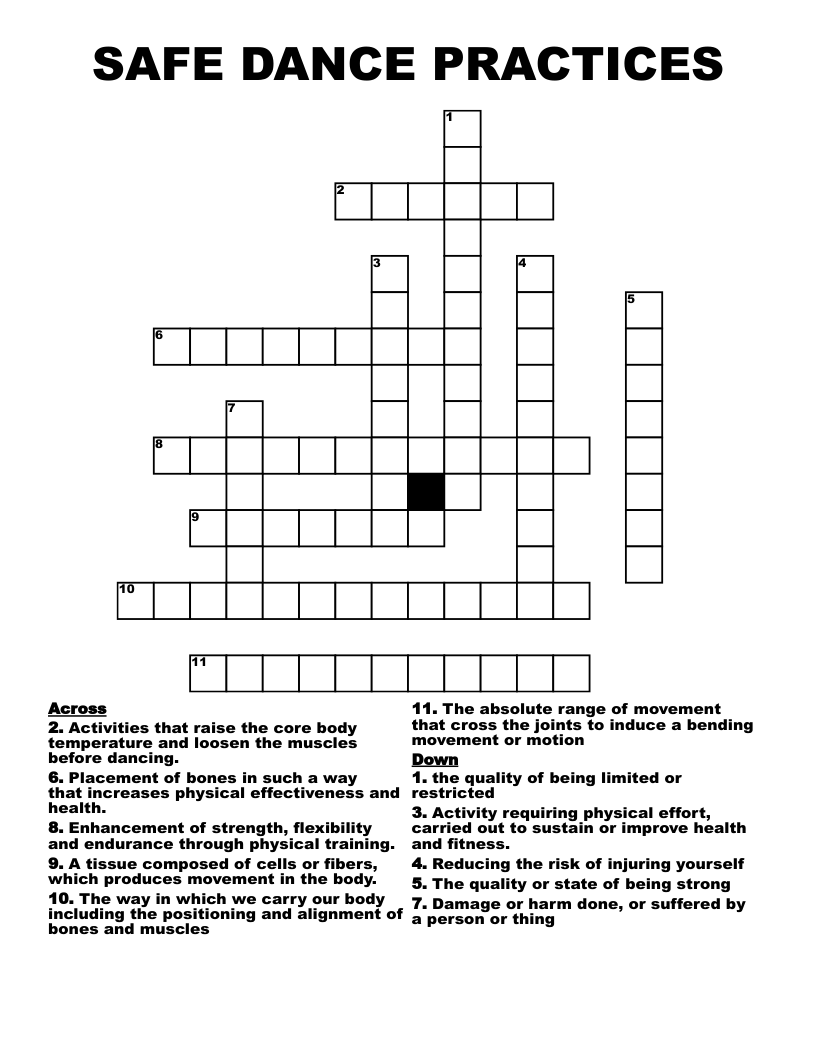 SAFE DANCE PRACTICES  Crossword