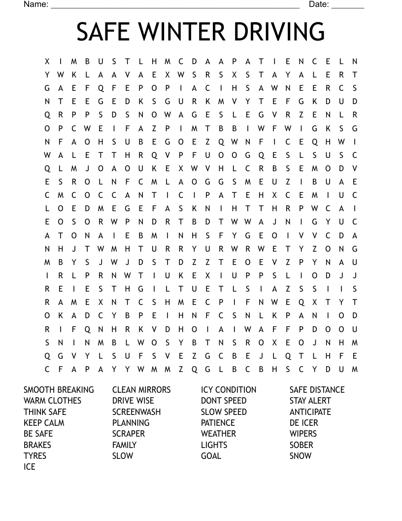 SAFE WINTER DRIVING  Word Search