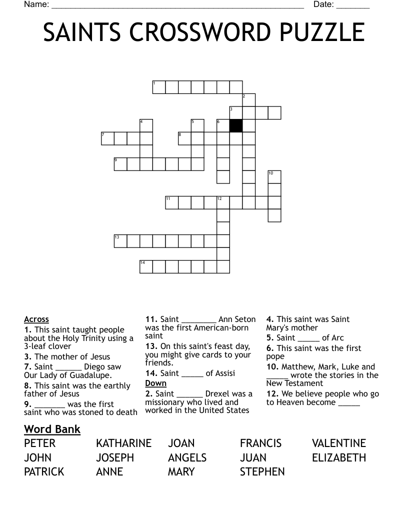 SAINTS CROSSWORD PUZZLE