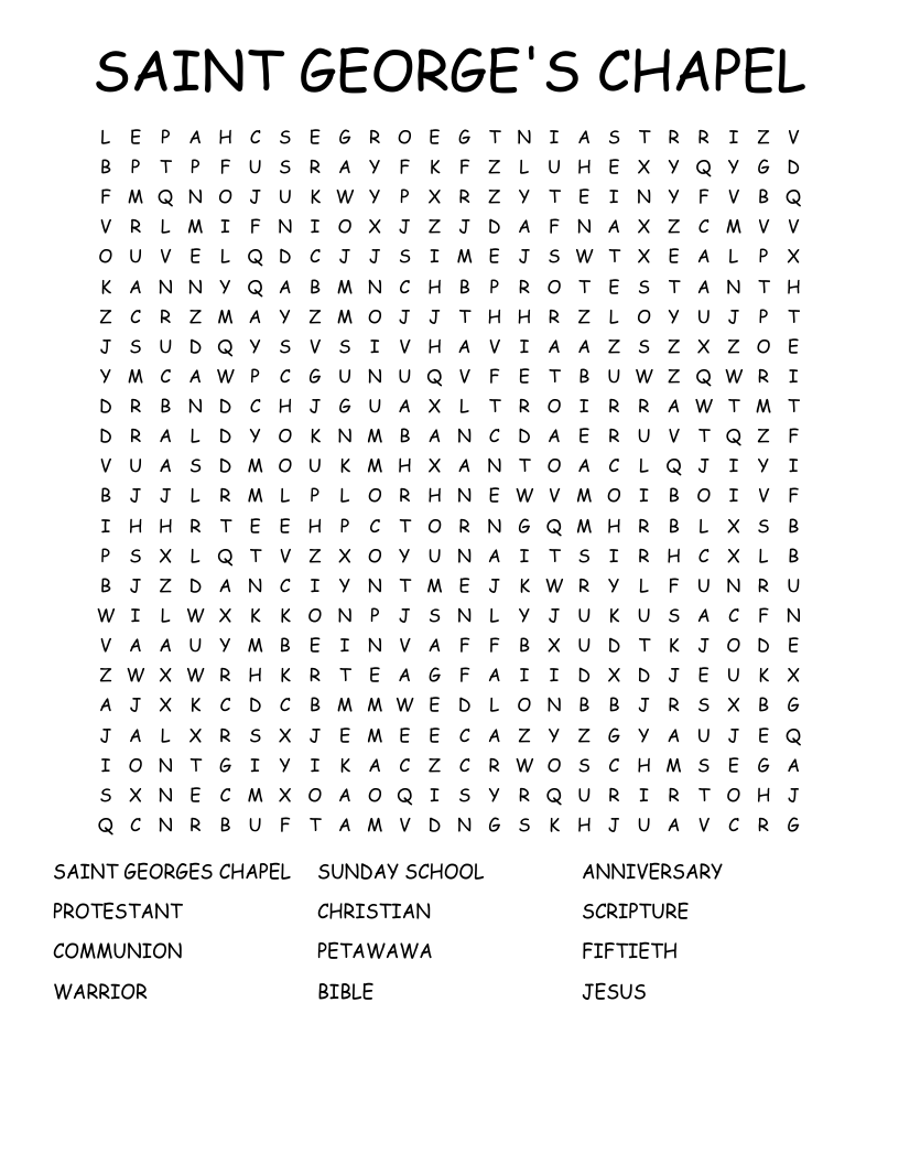 SAINT GEORGE'S CHAPEL Word Search