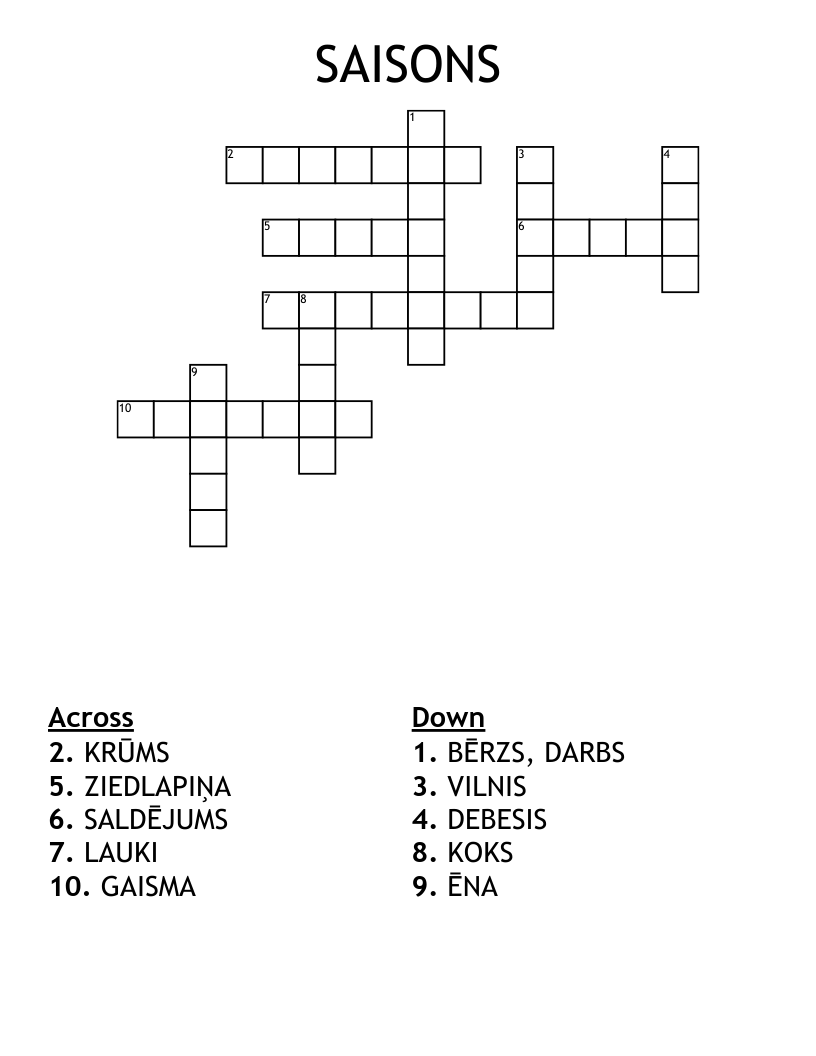 SAISONS Crossword