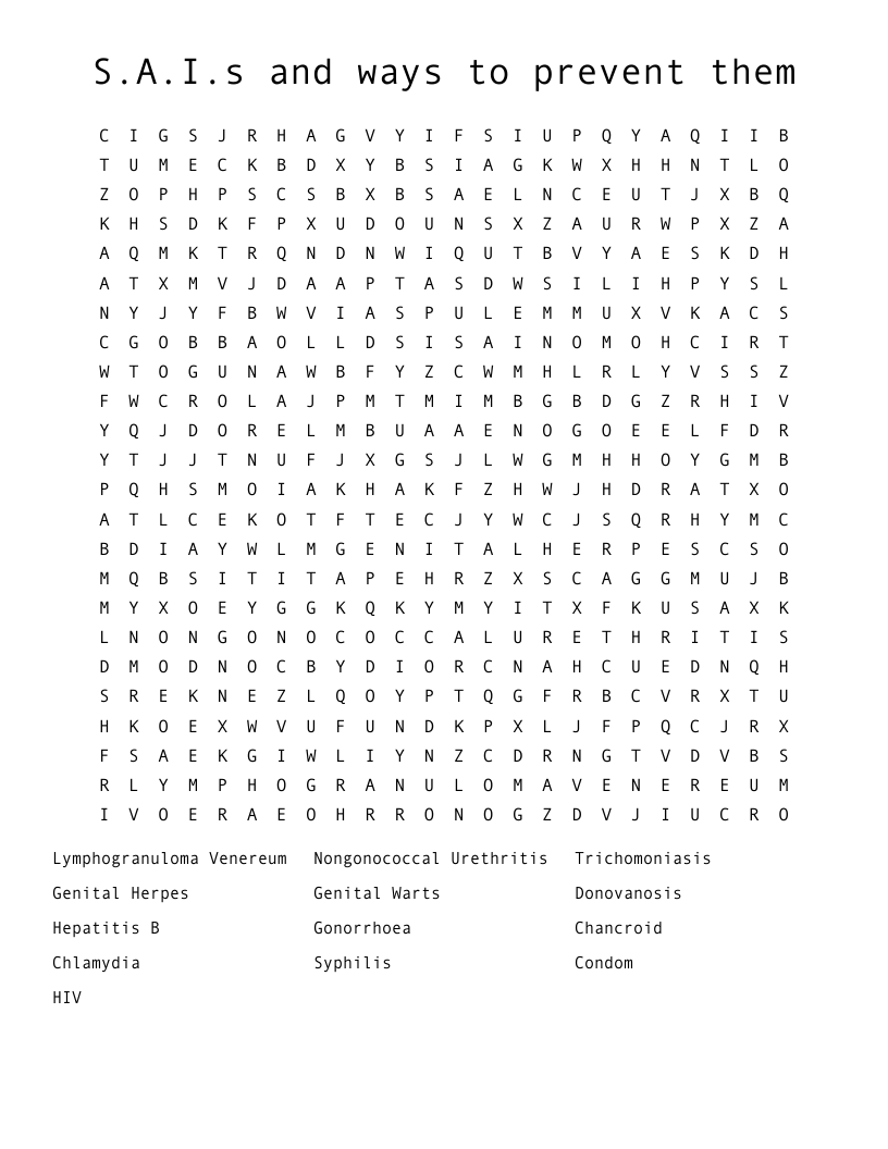 S.A.I.s and ways to prevent them Word Search