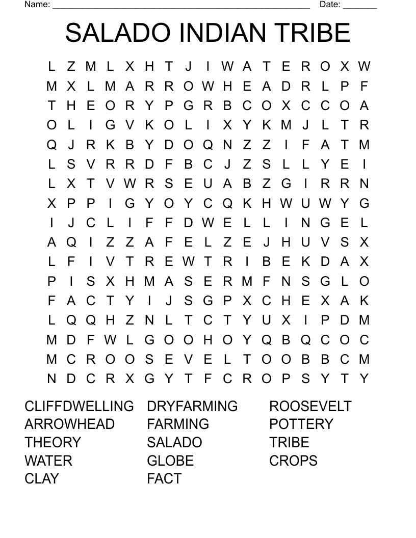 SALADO INDIAN TRIBE  Word Search