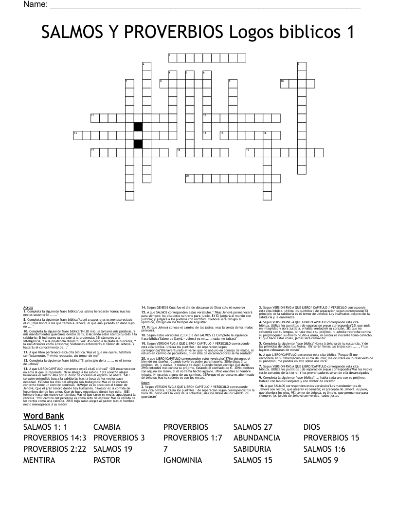 SALMOS Y PROVERBIOS Logos biblicos 1 Crossword