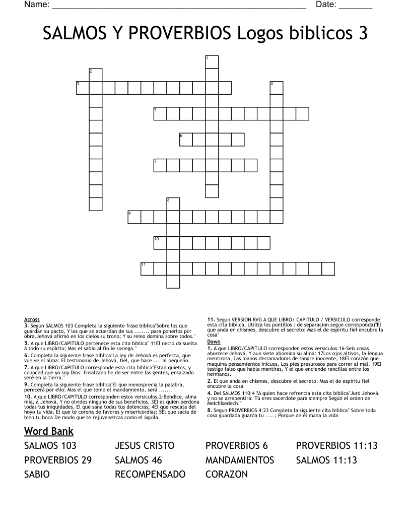 SALMOS Y PROVERBIOS Logos biblicos 3 Crossword