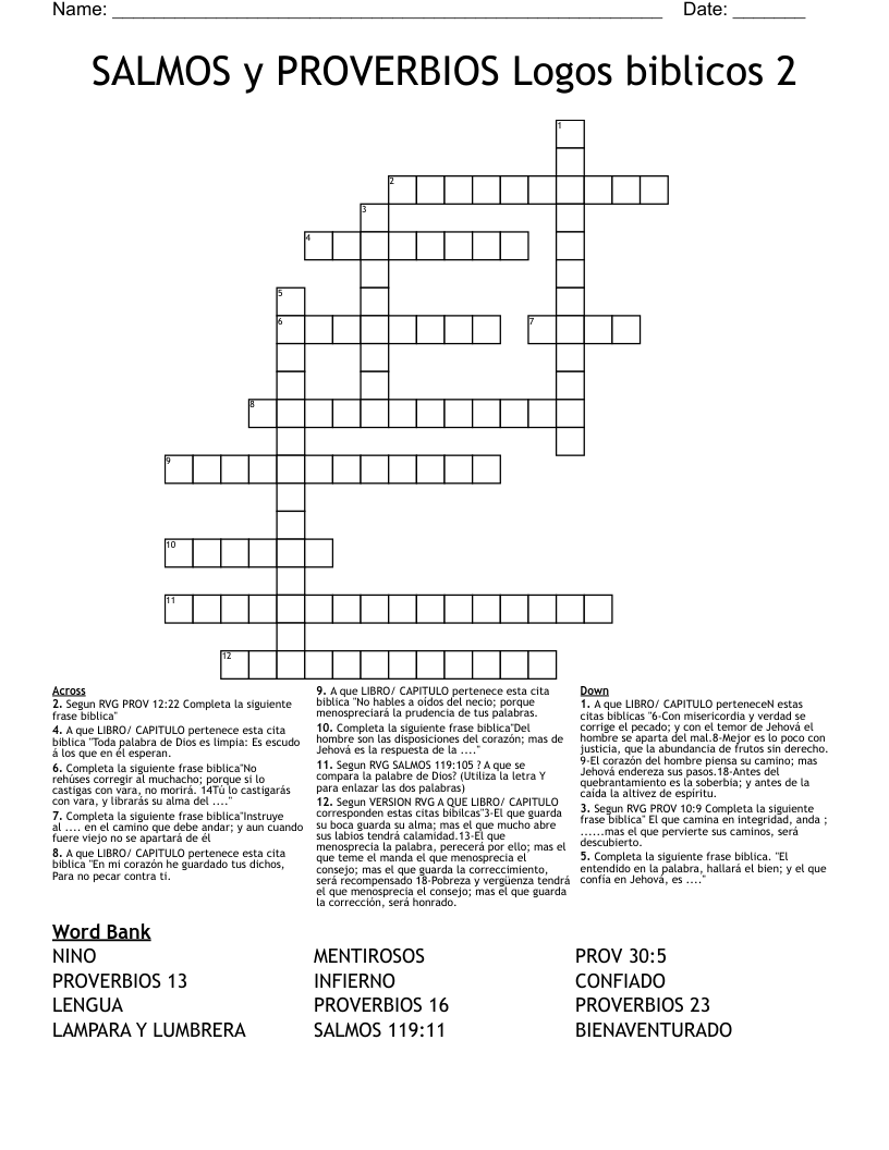 SALMOS y PROVERBIOS Logos biblicos 2 Crossword