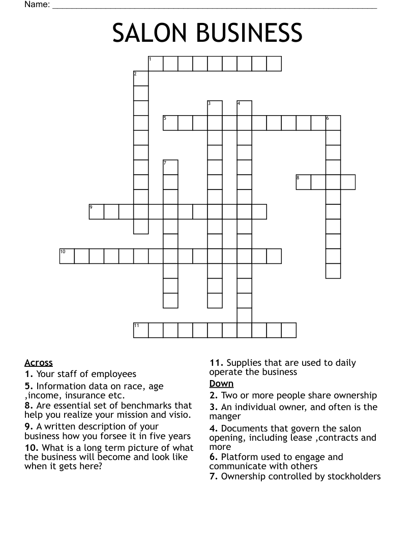 SALON BUSINESS Crossword