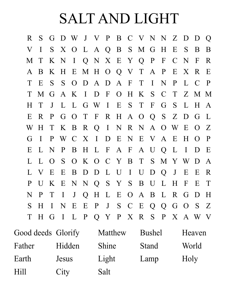 SALT AND LIGHT Word Search
