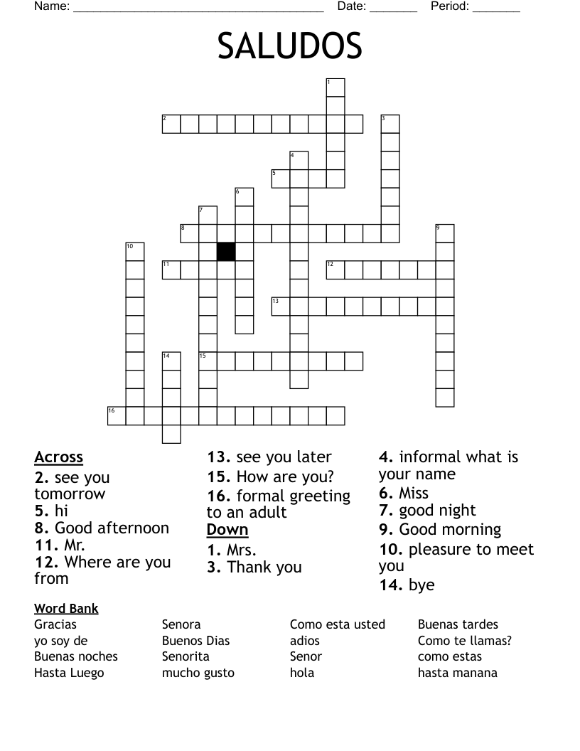 SALUDOS Crossword