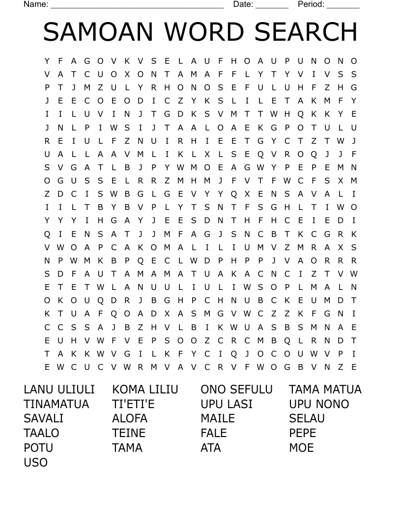 SAMOAN WORD SEARCH