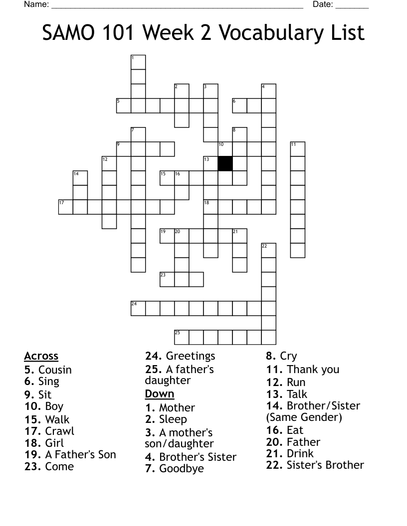 SAMO 101 Week 2 Vocabulary List Crossword