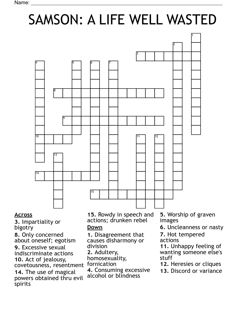 SAMSON:  A LIFE WELL WASTED Crossword