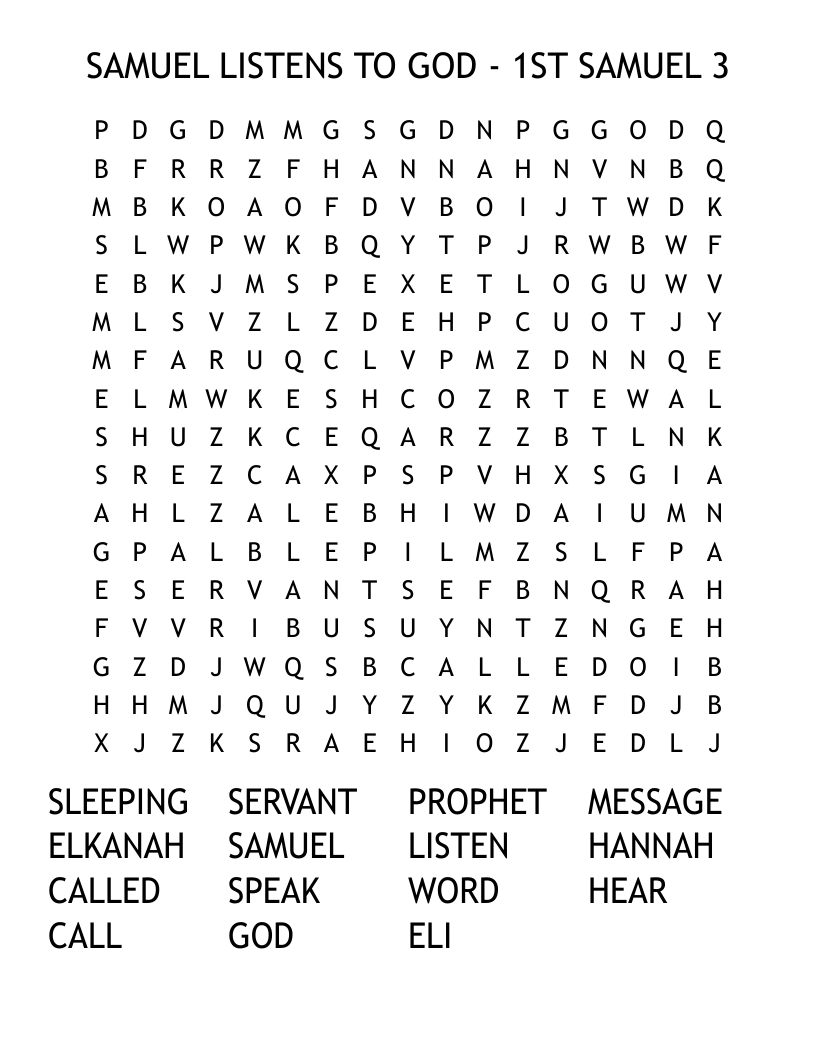 SAMUEL LISTENS TO GOD - 1ST SAMUEL 3 Word Search