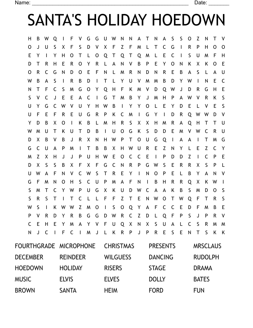 SANTA'S HOLIDAY HOEDOWN Word Search