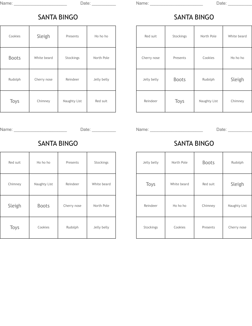 SANTA BINGO