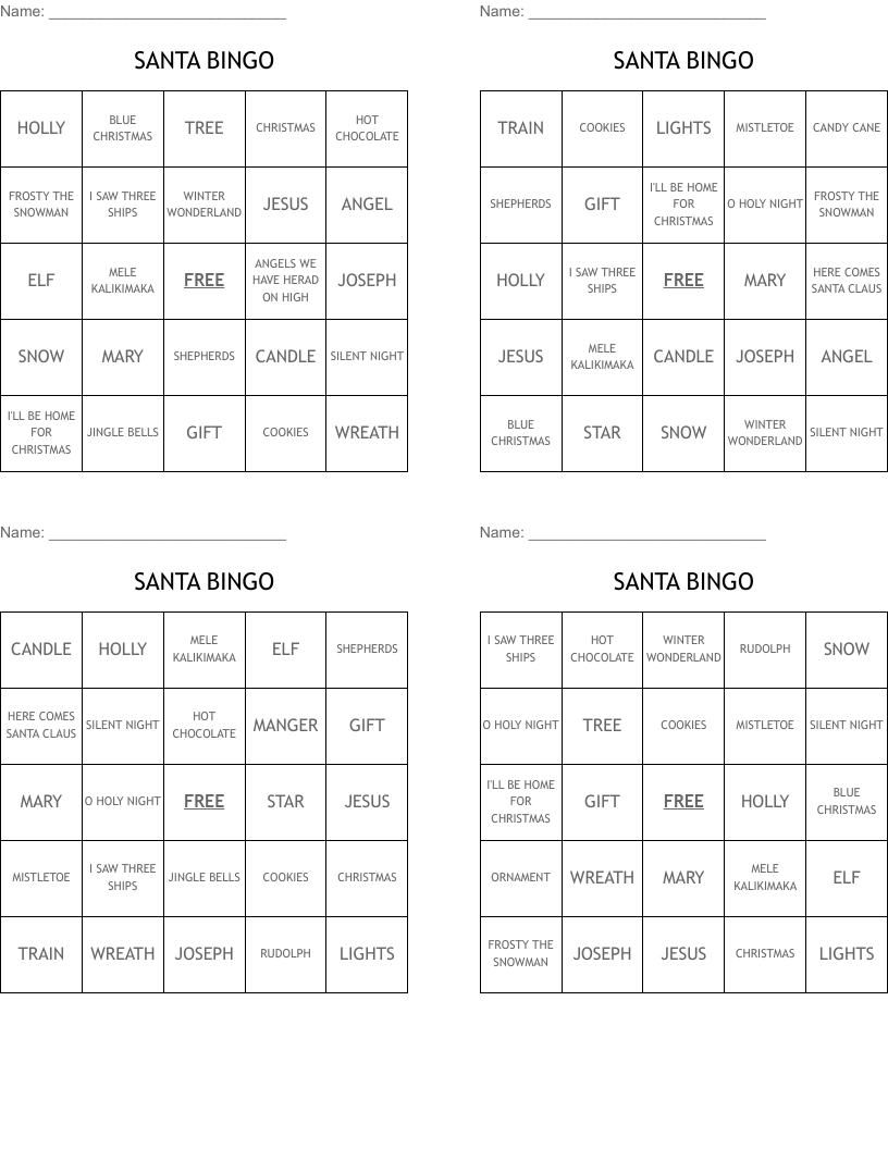 SANTA BINGO