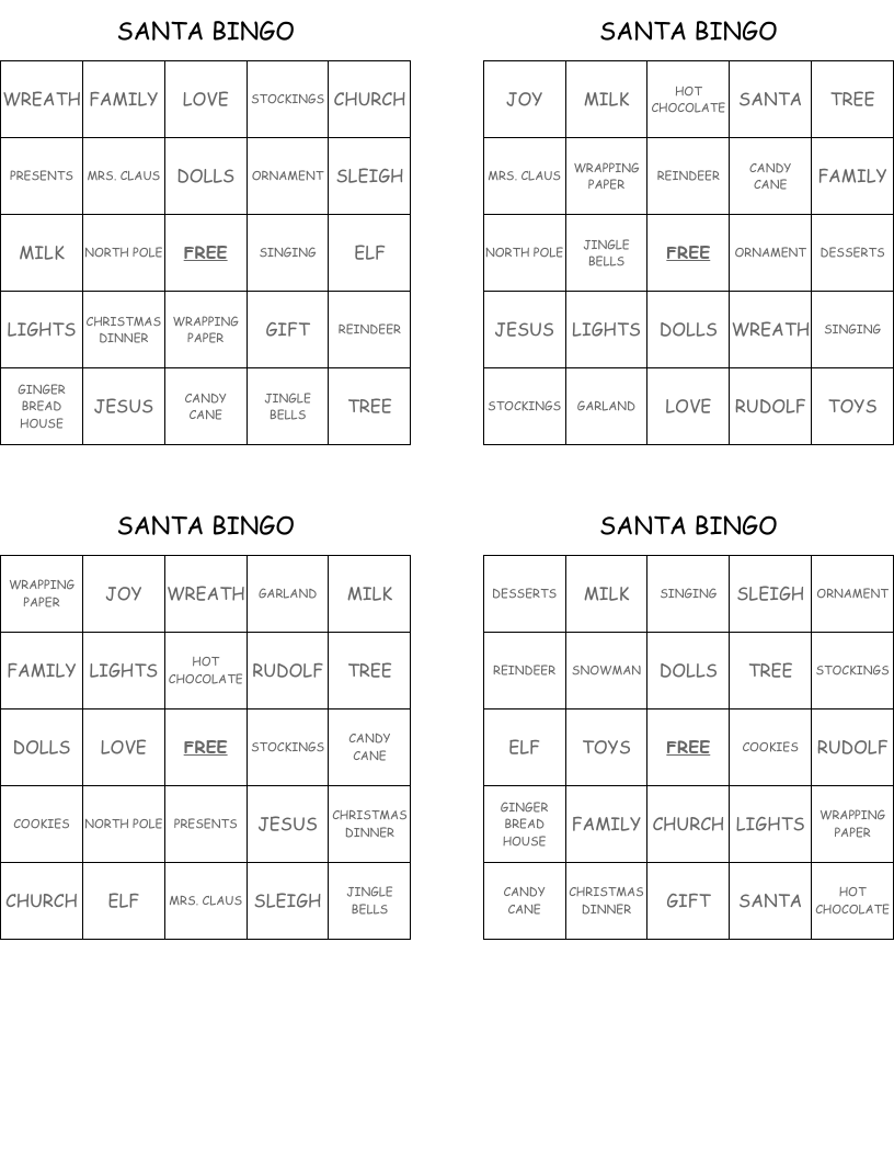 SANTA BINGO