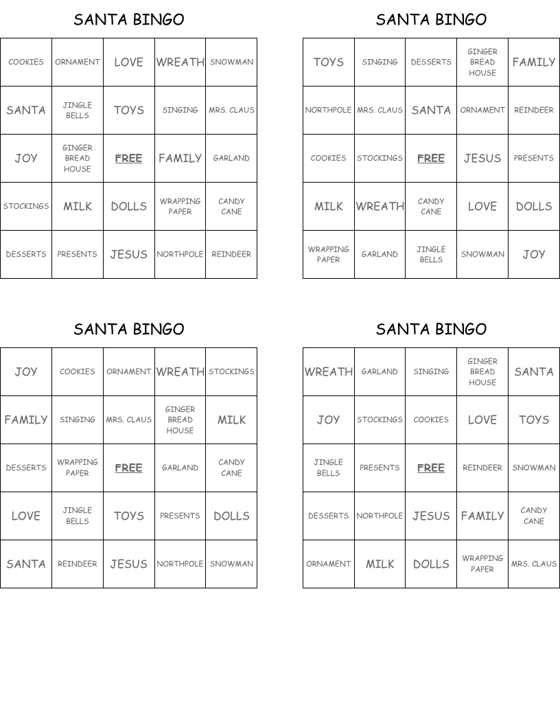 SANTA BINGO