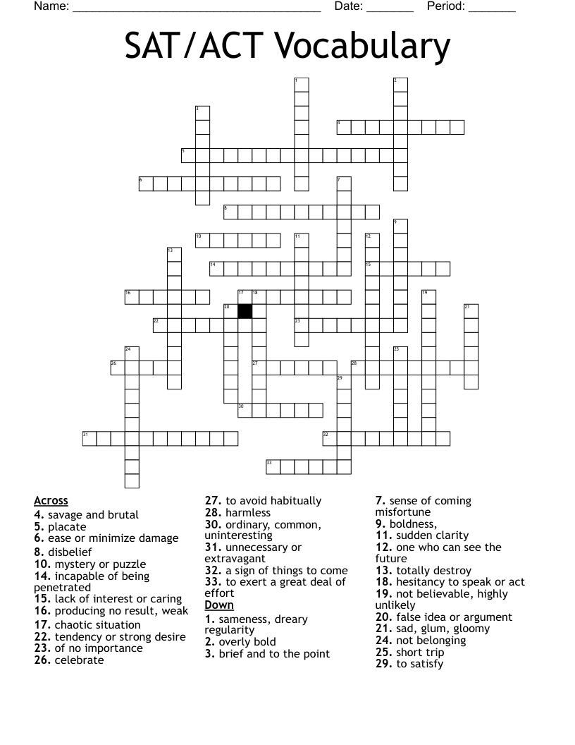SAT/ACT Vocabulary Crossword