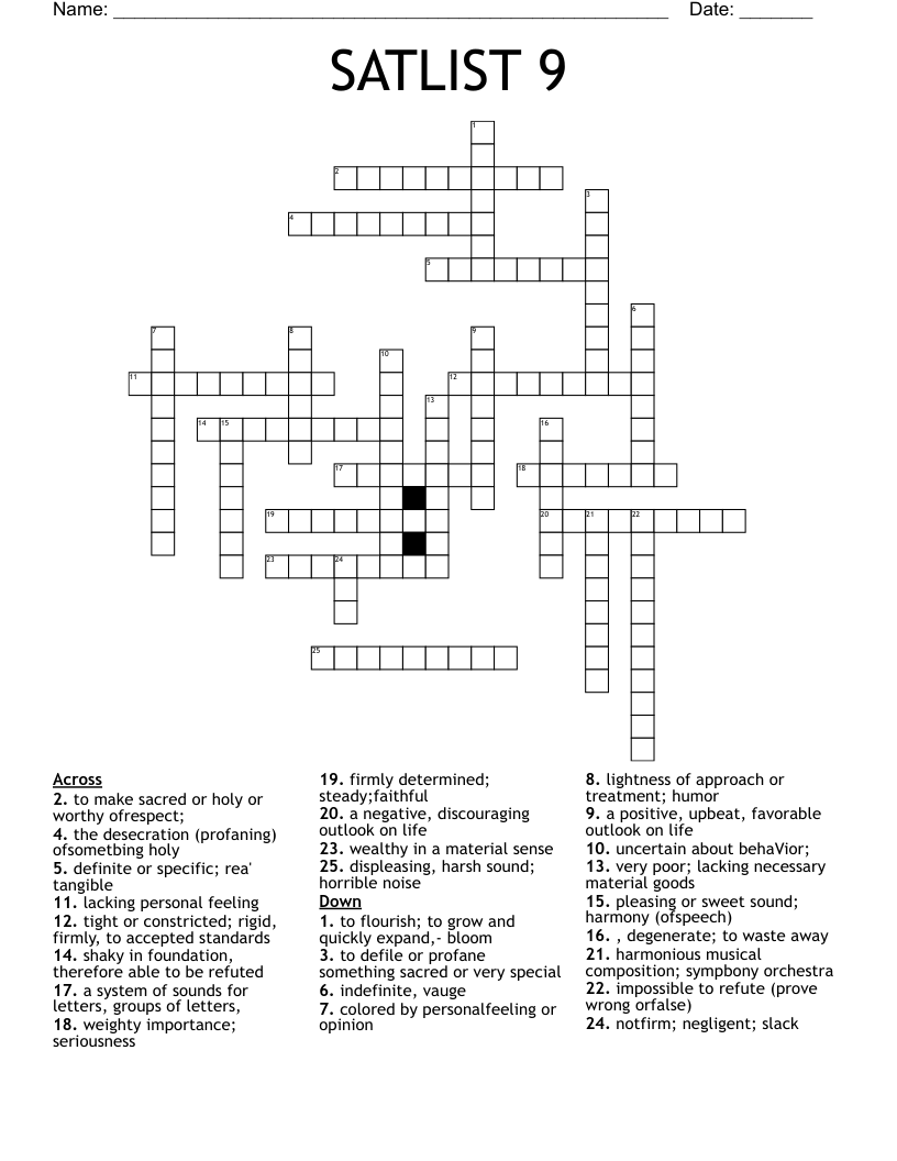 SATLIST 9 Crossword