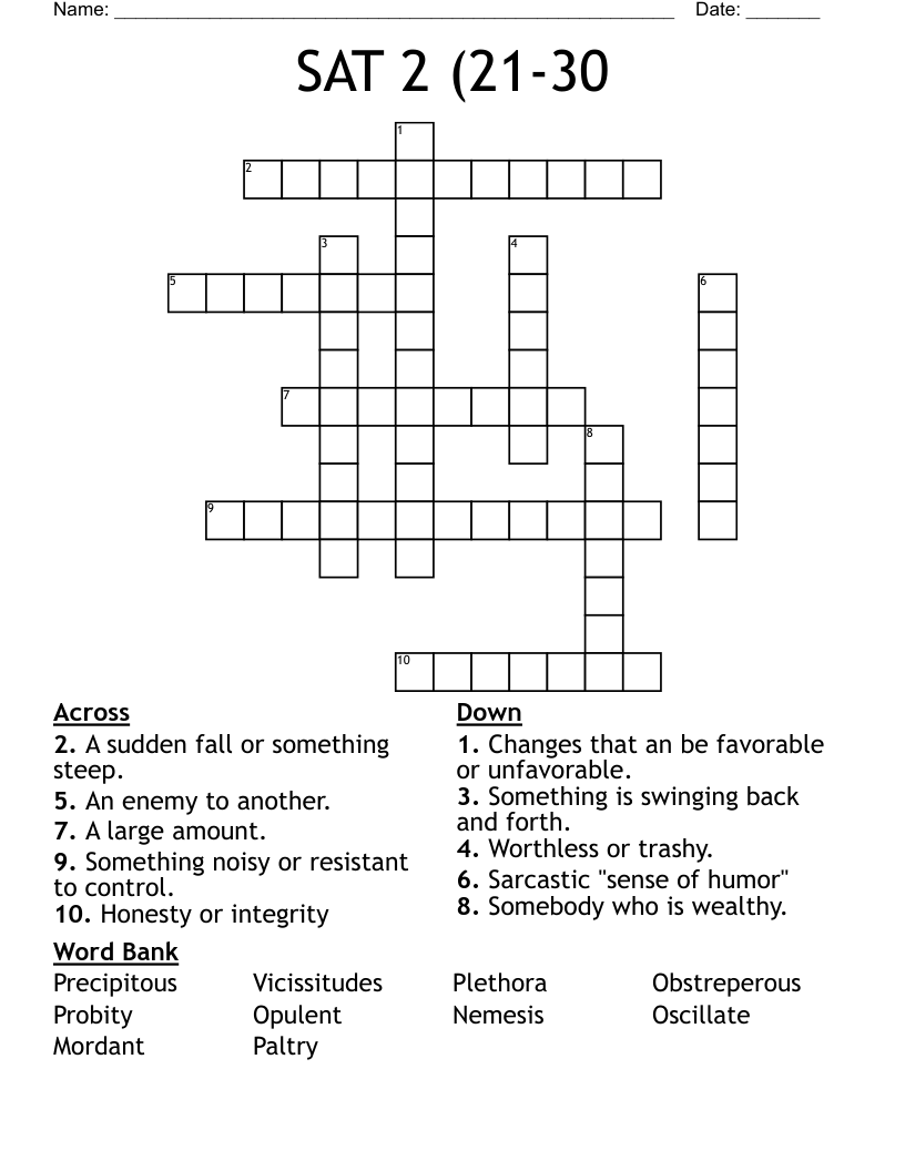 SAT 2 (21-30 Crossword