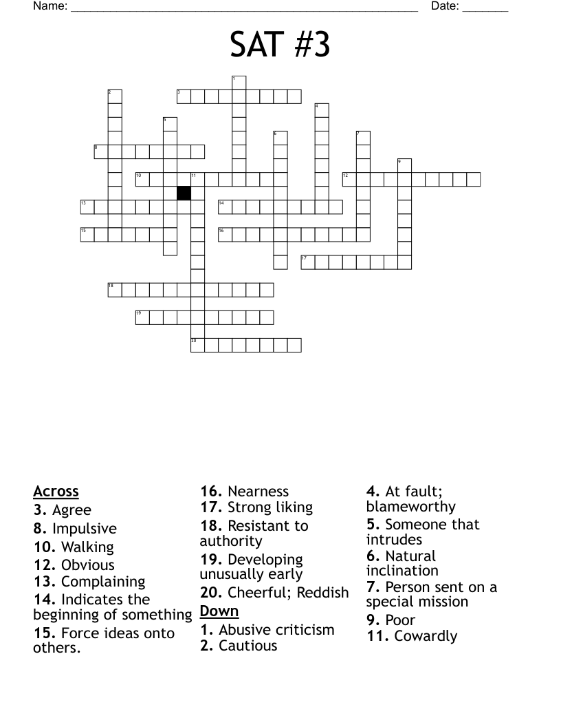 SAT #3 Crossword