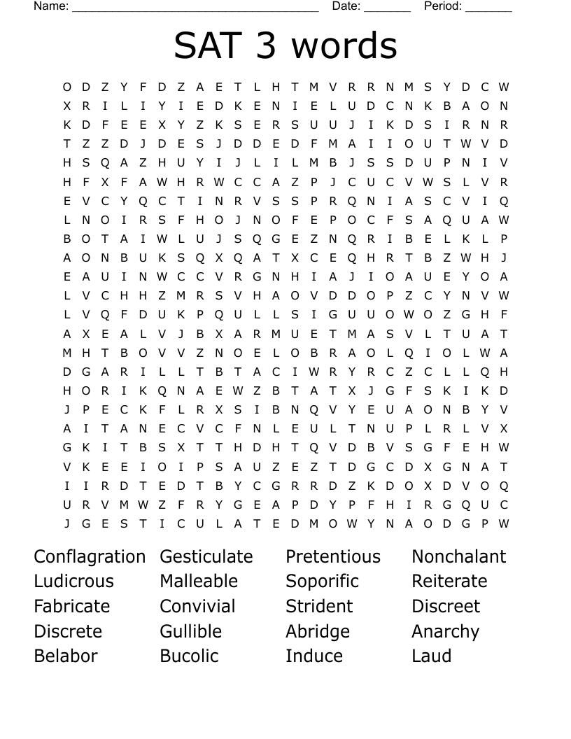 SAT 3 words Word Search