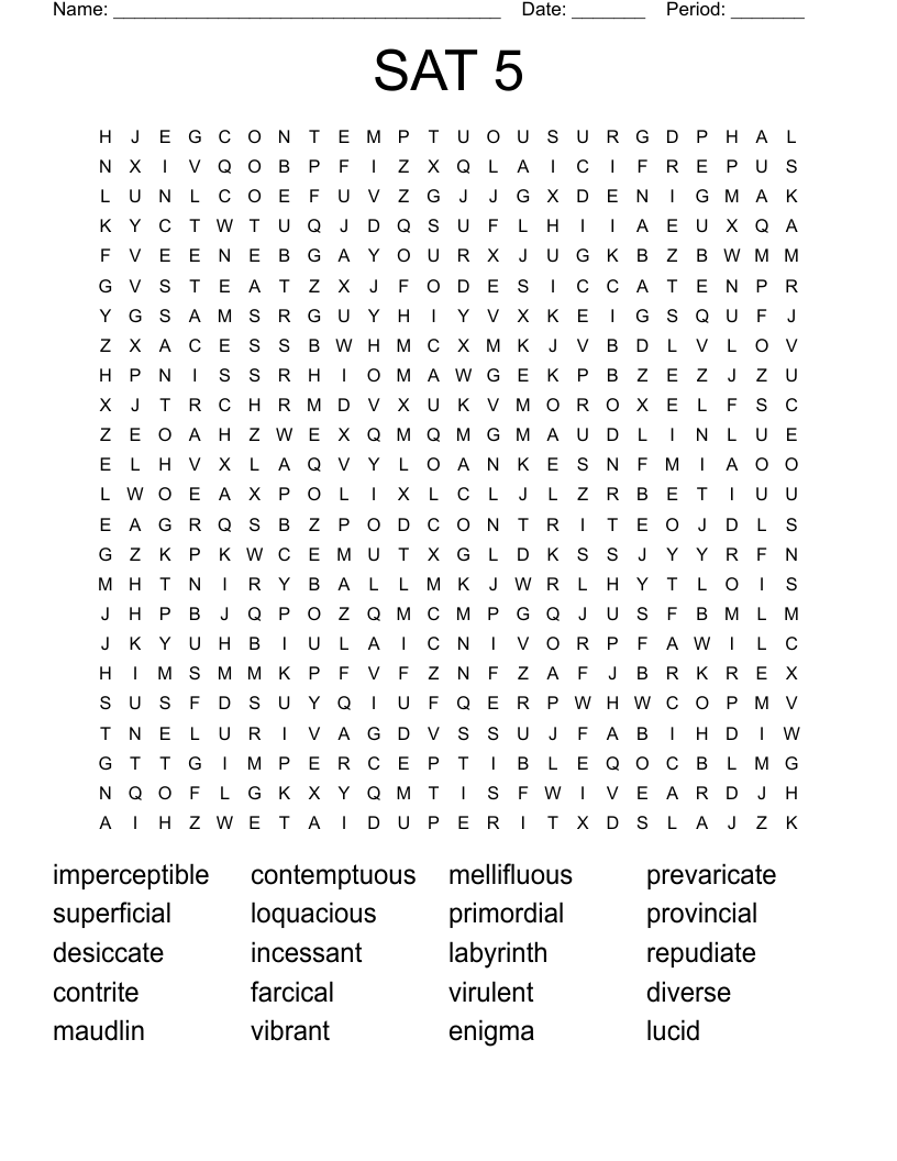 SAT 5 Word Search