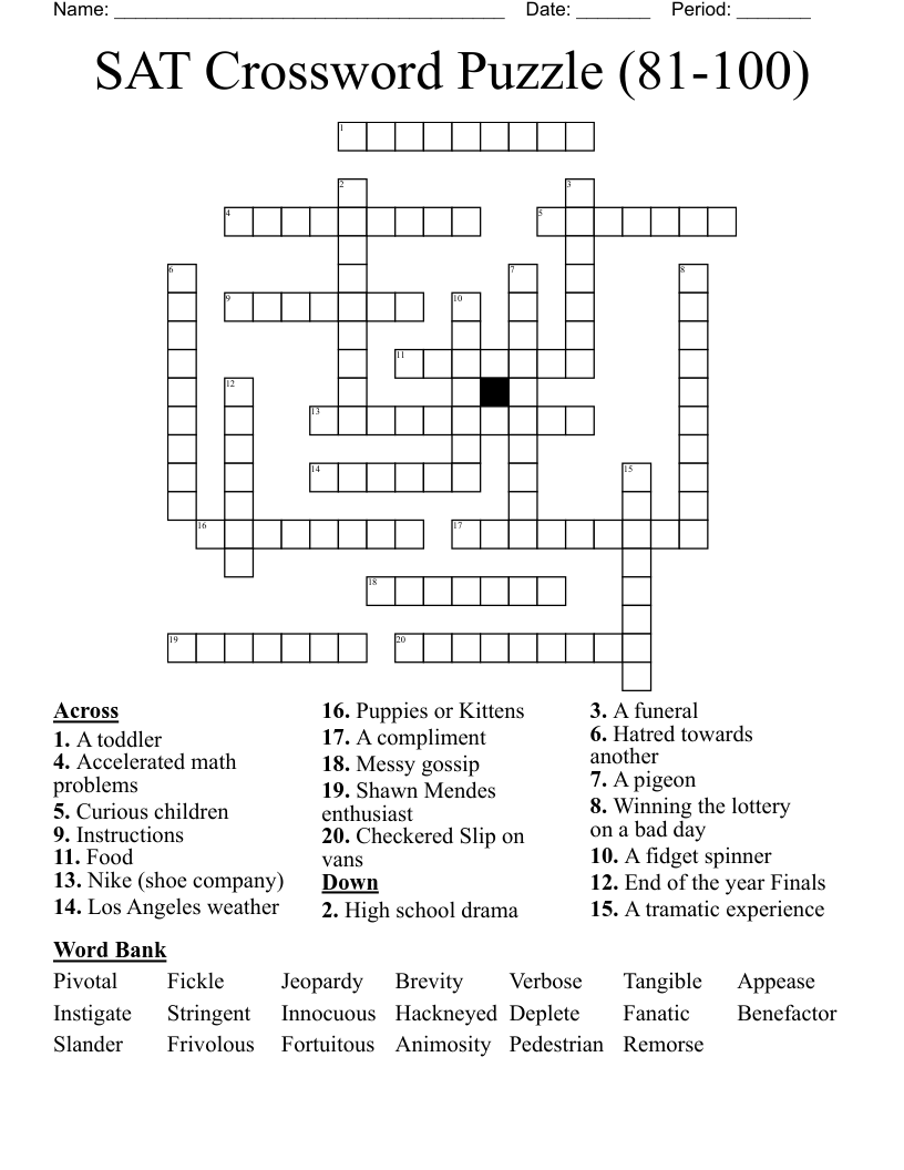SAT Crossword Puzzle (81-100)