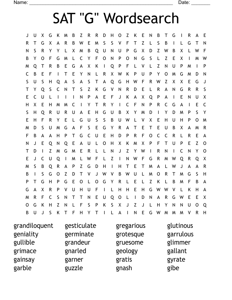 SAT "G" Wordsearch