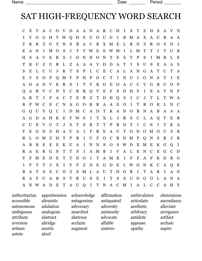SAT HIGH-FREQUENCY WORD SEARCH