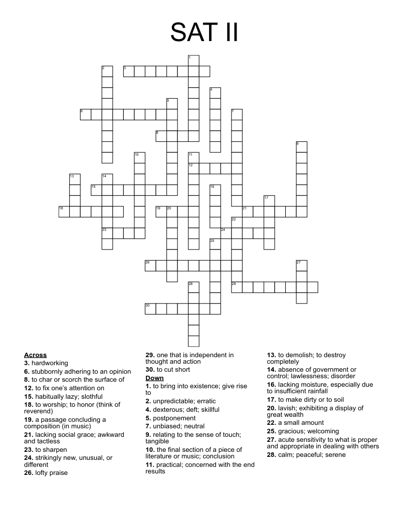 SAT II Crossword