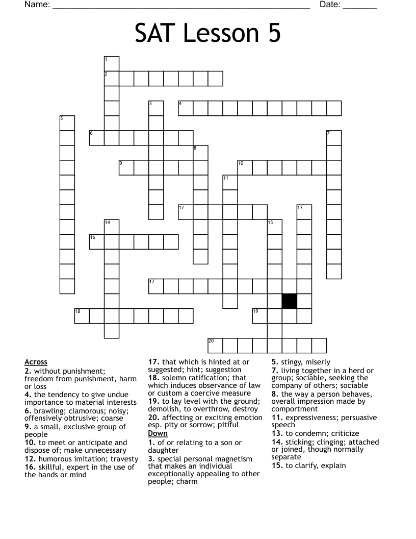 SAT Lesson 5  Crossword