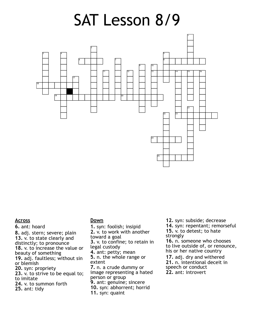 SAT Lesson 8/9 Crossword